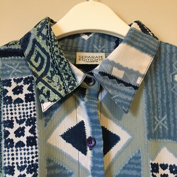 Vintage 90s Meandering Patchwork Button Up Dress Shirt - Picture 3 of 16